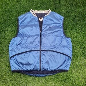 Vintage 90s NIKE Puffer Vest 2XL 27x29 Blue Black Sleeveless Jacket